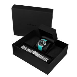 New Torgoen TN-1317 T48 Cyan Silver Silicone Strap 44mm Watch Set